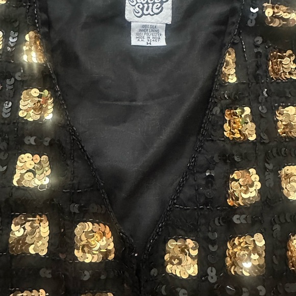 Vintage 1970s RARE 100% Silk Black and Gold Beaded and Sequined Size M Vest - Picture 6 of 10